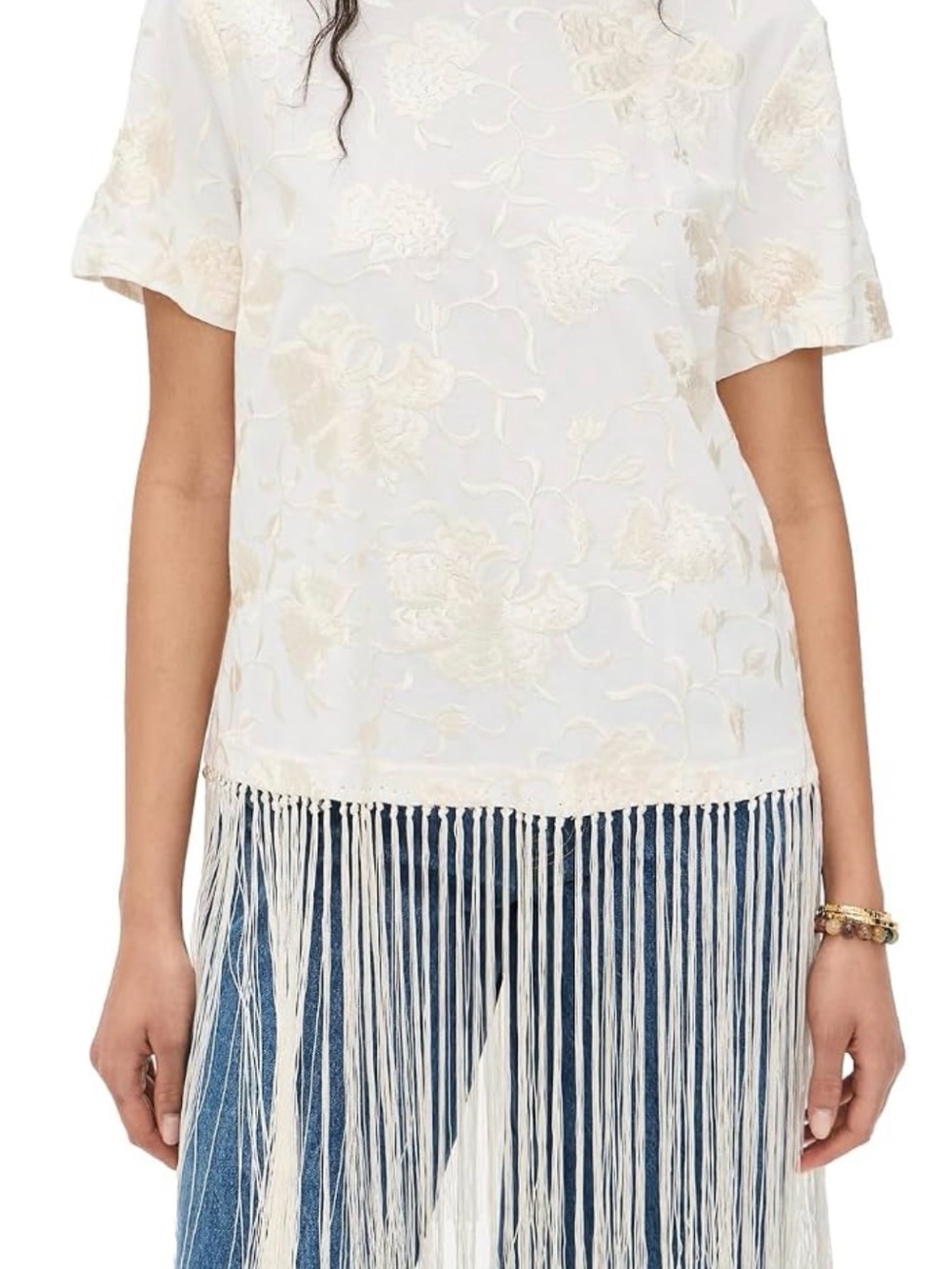 SEA New York Rafina Eyelet Embroidered Fringe T-Shirt Small